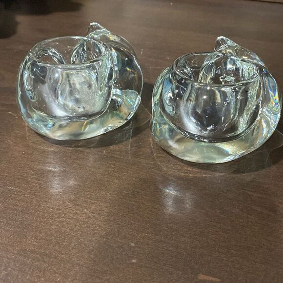 Pair of Vintage Indiana Glass Clear Sleeping Cat Tealight Votive Candle Holders - Picture 5 of 10